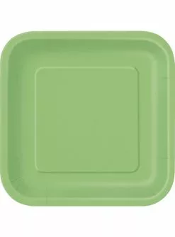 14 Viereckige Pappteller Limonengrün (23 Cm) - Basicfarben Collection