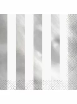 16 Servietten Silber Gestreift (33x33 Cm)