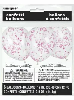 6 Luftballons Mit Konfetti Pink (30cm) - Basicfarben Collection