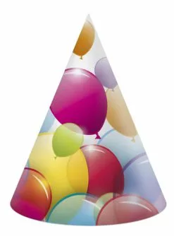 6 Papierhüte Set Mit Regenbogen-Luftballon Motiv