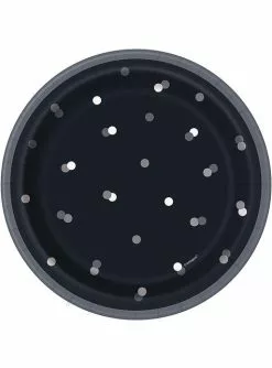8 Kleine Pappteller Schwarz "Happy Birthday" (18 Cm) - Black & Silver Glitz