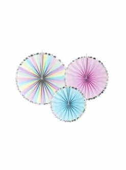 Deko-Fächer Set 3-teilig Aus Papier Gemischt In Pastelltönen Mit Goldenem Rand - Unicorn
