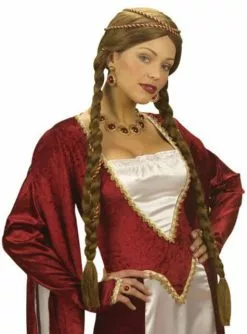 Mittelalterliche Prinzessin Perücke Kastanienbraun